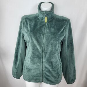 LL Bean Fleece JACKET Womens Size L Sage Olive Green Zip Front Zip Pockets